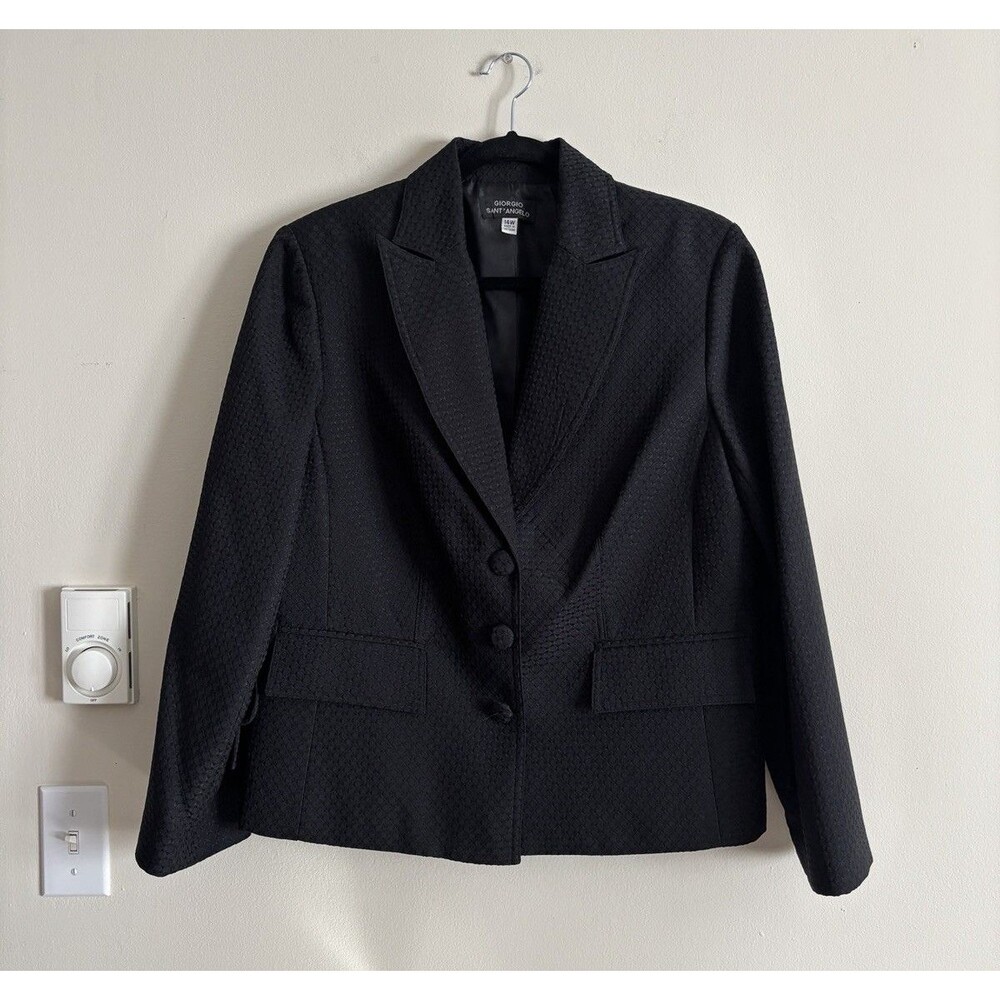 Giorgio Sant Angelo‎ Womens 14 XL Blazer Black Textured Tie Sides Y2K 90s 2000s